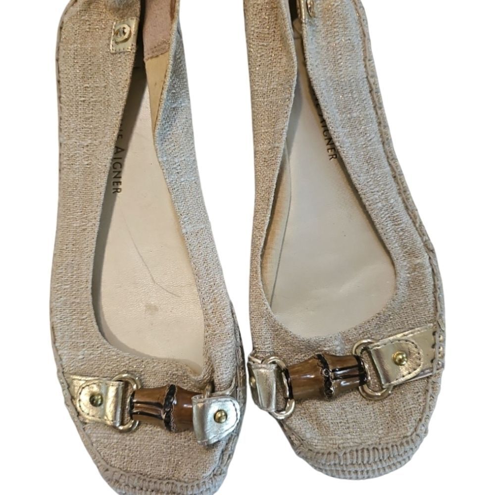 Women's Beige Flats with Gold Accents